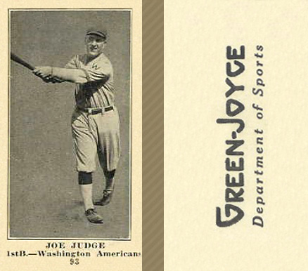 1916 Green-Joyce Joe Judge #93 Baseball Card