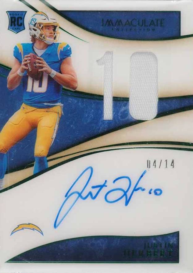 2020 Panini Immaculate Collection Immaculate Numbers Rookie Patch Autographs Justin Herbert #INJHE Football Card