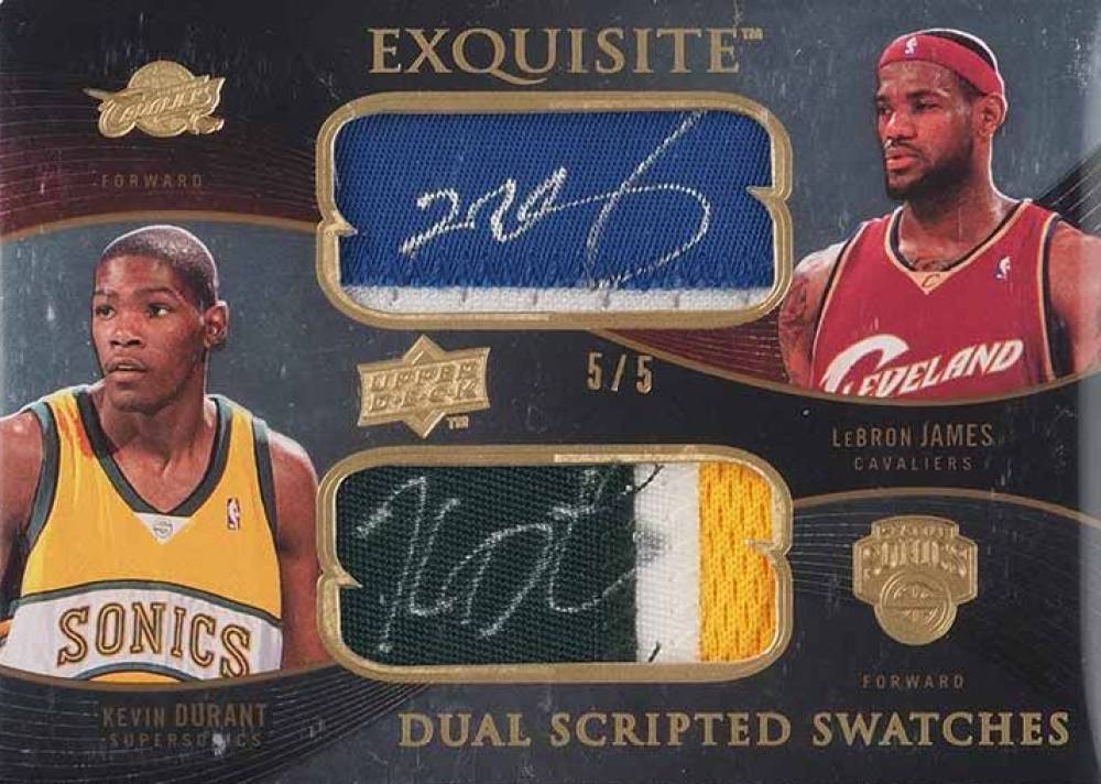 2007 UD Exquisite Collection Dual Scripted Autograph Swatch Kevin Durant/LeBron James #DS-DJ Basketball Card