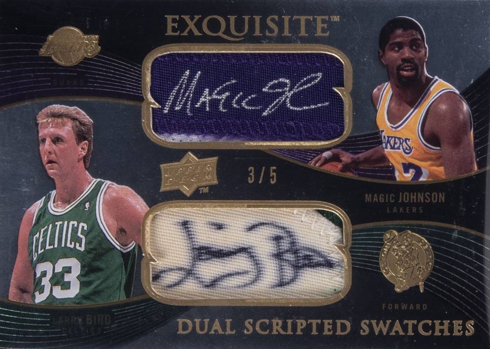 2007 UD Exquisite Collection Dual Scripted Autograph Swatch Larry Bird/Magic Johnson #DS-JB Basketball Card