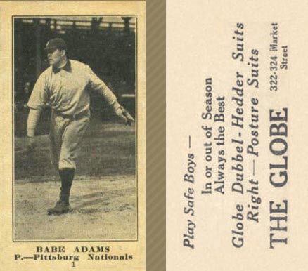 1916 The Globe Clothing Babe Adams #1 Baseball Card