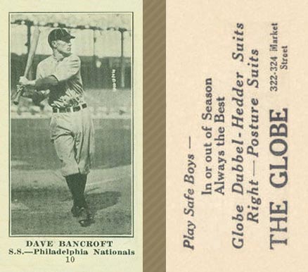 1916 Globe Clothing Store Dave Bancroft #10 Baseball Card