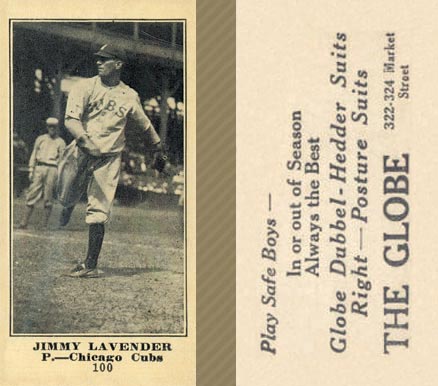 1916 Globe Clothing Store Jimmy Lavender #100 Baseball Card