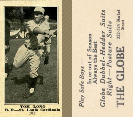 1916 Globe Clothing Store Tom Long #105 Baseball Card