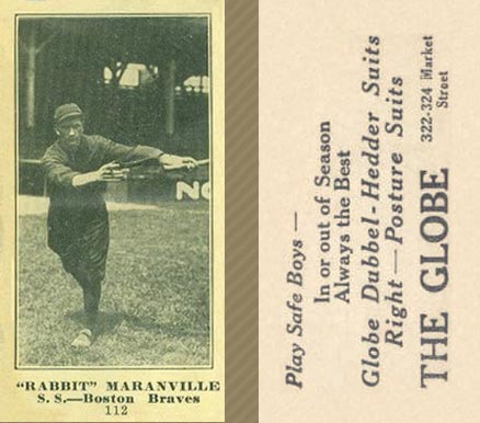 1916 The Globe Clothing Rabbit Maranville #112 Baseball Card