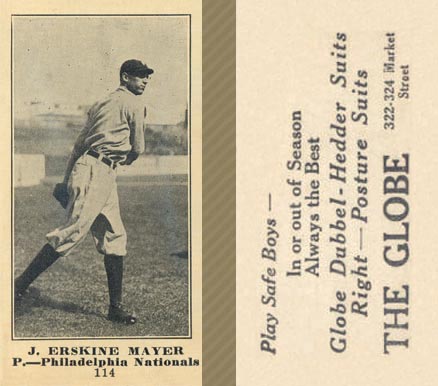 1916 The Globe Clothing J. Erskine Mayer #114 Baseball Card
