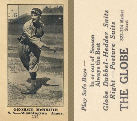 1916 The Globe Clothing George McBride #115 Baseball Card