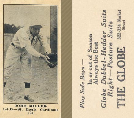 1916 The Globe Clothing John Miller #121 Baseball Card