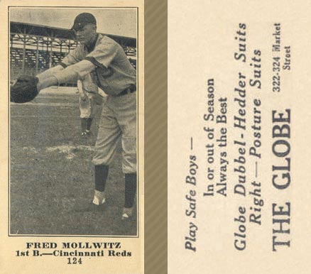 1916 The Globe Clothing Fred Mollwitz #124 Baseball Card