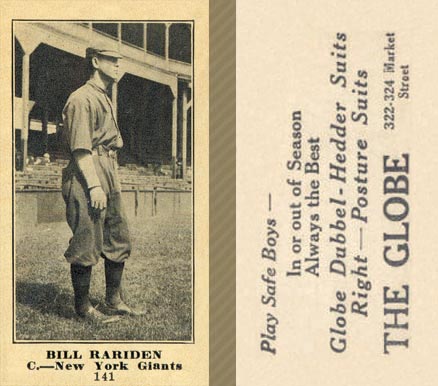 1916 The Globe Clothing Bill Rariden #141 Baseball Card