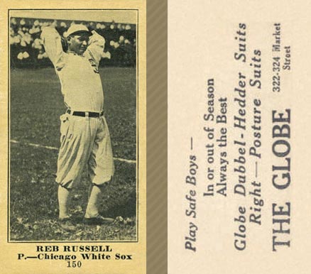 1916 The Globe Clothing Reb Russell #150 Baseball Card