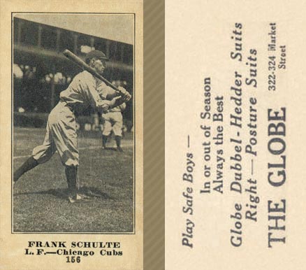1916 The Globe Clothing Frank Schulte #156 Baseball Card