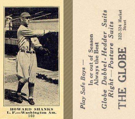1916 The Globe Clothing Howard Shanks #160 Baseball Card