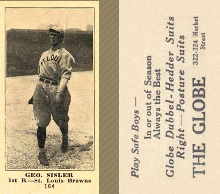 1916 The Globe Clothing Geo. Sisler #164 Baseball Card