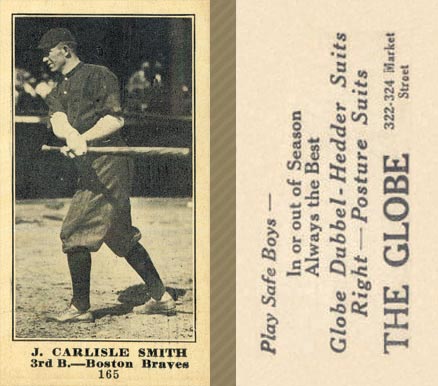1916 Globe Clothing Store J. Carlisle Smith #165 Baseball Card