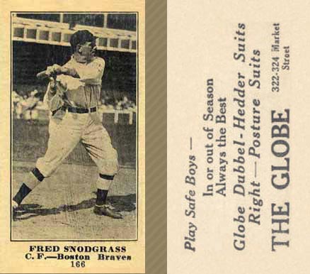 1916 The Globe Clothing Fred Snodgrass #166 Baseball Card