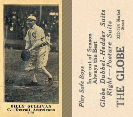 1916 The Globe Clothing Billy Sullivan #172 Baseball Card