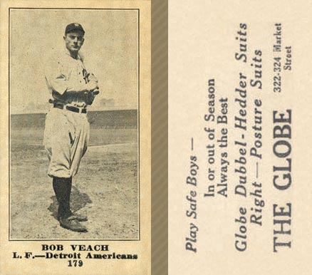 1916 The Globe Clothing Bob Veach #179 Baseball Card