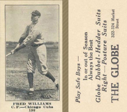 1916 The Globe Clothing Fred Williams #190 Baseball Card