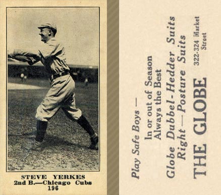 1916 The Globe Clothing Steve Yerkes #196 Baseball Card