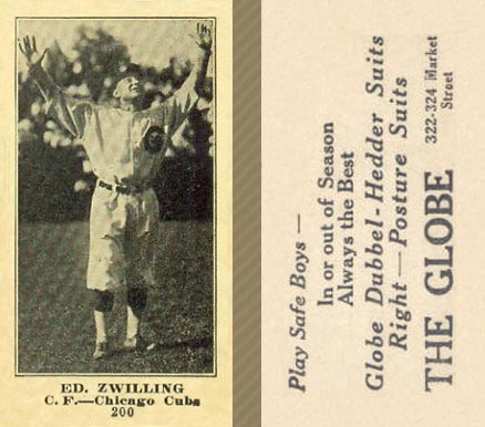 1916 The Globe Clothing Ed. Zwilling #200 Baseball Card