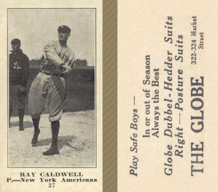1916 The Globe Clothing Ray Caldwell #27 Baseball Card