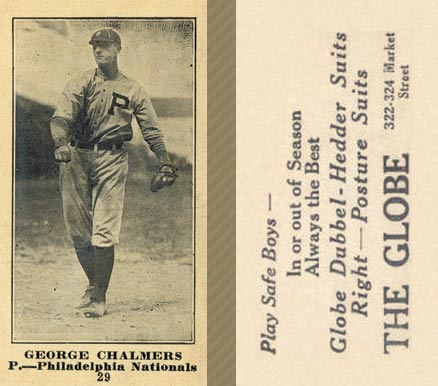 1916 The Globe Clothing George Chalmers #29 Baseball Card