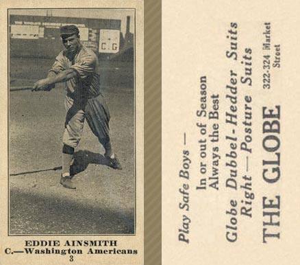 1916 The Globe Clothing Eddie Ainsmith #3 Baseball Card