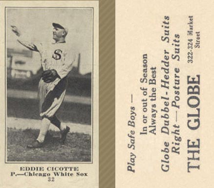 1916 The Globe Clothing Eddie Cicotte #32 Baseball Card