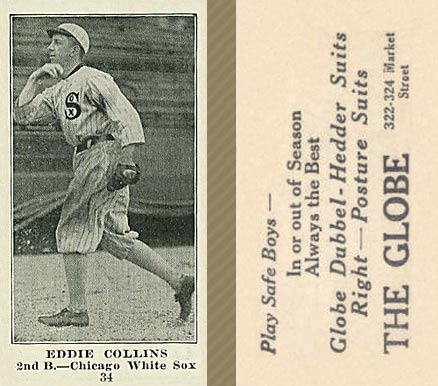 1916 The Globe Clothing Eddie Collins #34 Baseball Card