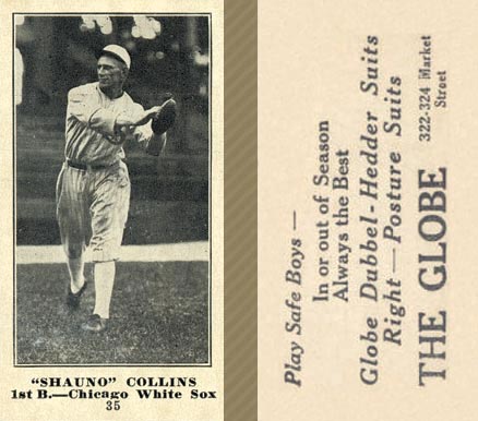 1916 The Globe Clothing Shauno Collins #35 Baseball Card