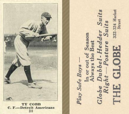 1916 The Globe Clothing Ty Cobb #38 Baseball Card