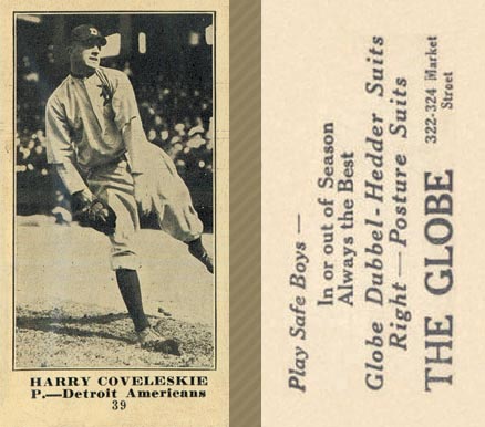 1916 The Globe Clothing Harry Coveleskie #39 Baseball Card