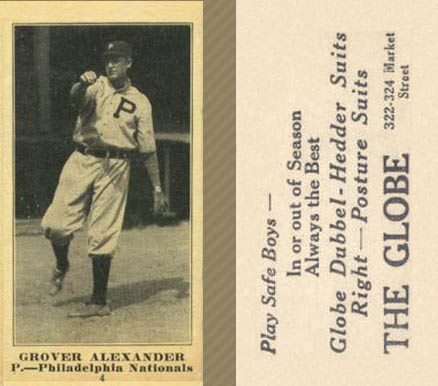 1916 The Globe Clothing Grover Alexander #4 Baseball Card