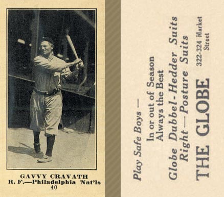 1916 The Globe Clothing Gavvy Cravath #40 Baseball Card