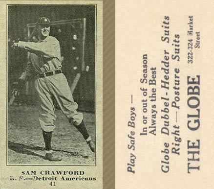 1916 The Globe Clothing Sam Crawford #41 Baseball Card