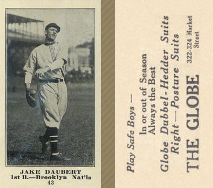 1916 The Globe Clothing Jake Daubert #43 Baseball Card