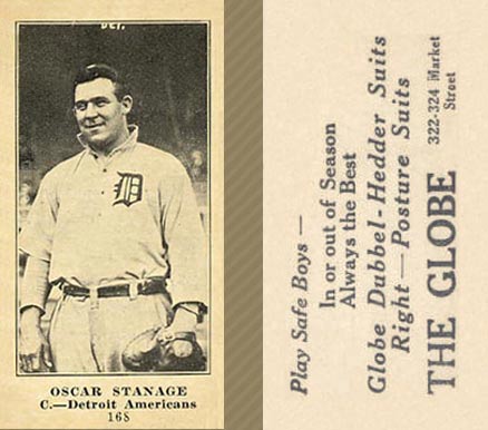 1916 The Globe Clothing Oscar Stanage #168 Baseball Card
