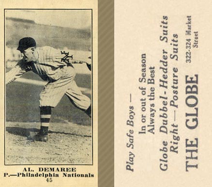 1916 The Globe Clothing Al Demaree #45 Baseball Card