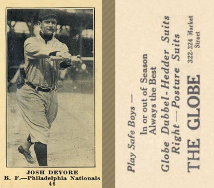 1916 The Globe Clothing Josh Devore #46 Baseball Card