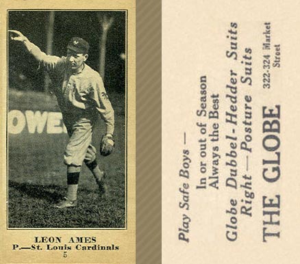 1916 The Globe Clothing Leon Ames #5 Baseball Card