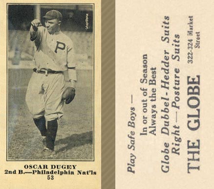 1916 The Globe Clothing Oscar Dugey #53 Baseball Card
