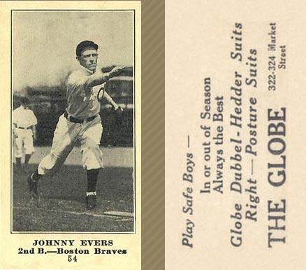 1916 The Globe Clothing Johnny Evers #54 Baseball Card