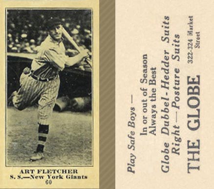 1916 The Globe Clothing Art Fletcher #60 Baseball Card
