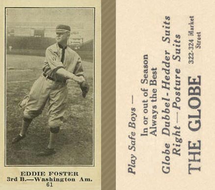 1916 The Globe Clothing Eddie Foster #61 Baseball Card