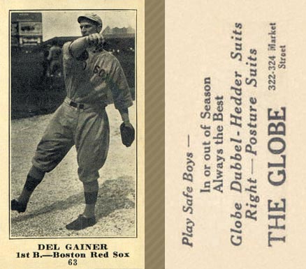 1916 The Globe Clothing Del Gainer #63 Baseball Card