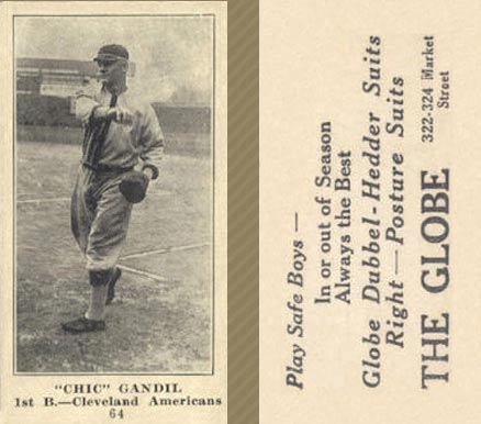 1916 The Globe Clothing Chic Gandil #64 Baseball Card