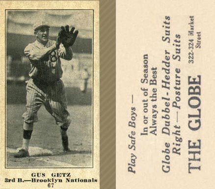 1916 The Globe Clothing Gus Getz #67 Baseball Card