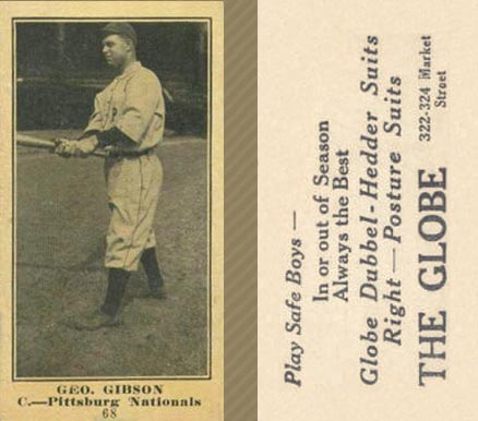 1916 The Globe Clothing Geo. Gibson #68 Baseball Card