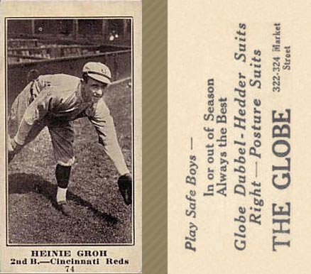 1916 The Globe Clothing Heinie Groh #74 Baseball Card